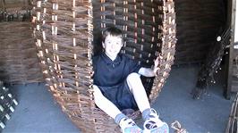Joe tries out a Willow Suspension Seat at the Willows and Wetlands Centre, Meare Green
